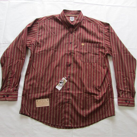 Cinch Men's Large Long Sleeve Print Button Up Western Shirt Red/Tan - Picture 2 of 6